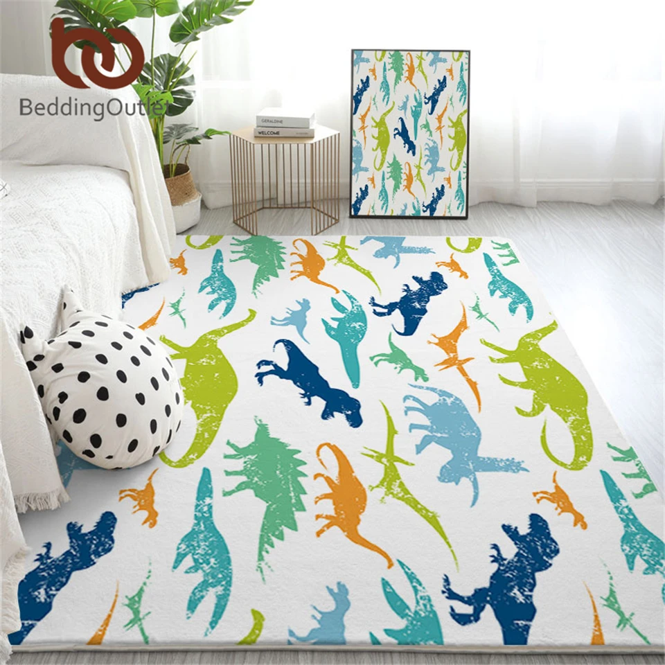 BeddingOutlet Dinosaur Large Carpet for Bedroom Colorful Play Mat Kid Cartoon Area Rug Animal Blue Green Center Dropship | Дом и сад