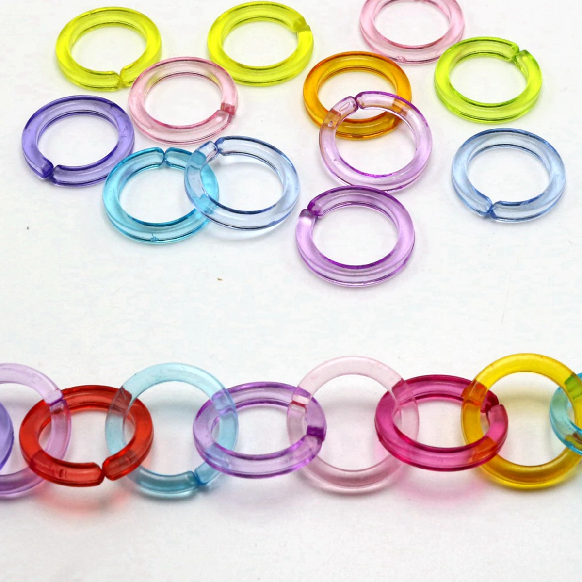 

100 Mixed Transparent Color Acrylic Round Linking Rings Open Chain Beads 18mm Connector For Necklace Bracelet