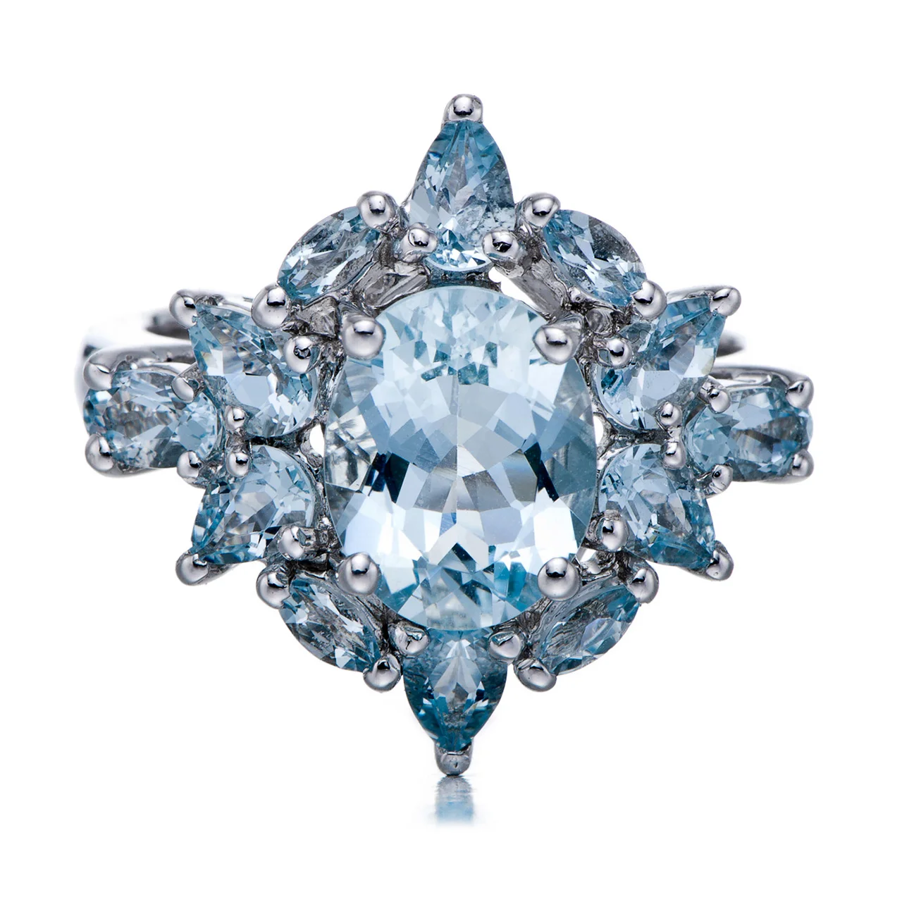 

Кольцо из серебра пробы с аквамарином и надписью «Rhdoium»