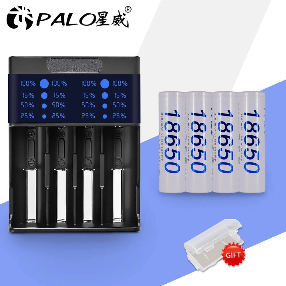 Q574-4PCS 18650 3,7 v перезаряжаемая батарея reachargeable батареи 3200mah литий-ионная 18650 батарея со светодиодным зарядным устройством для AA AAA 18650 Flahlight - Цвет: Q574-4PCS