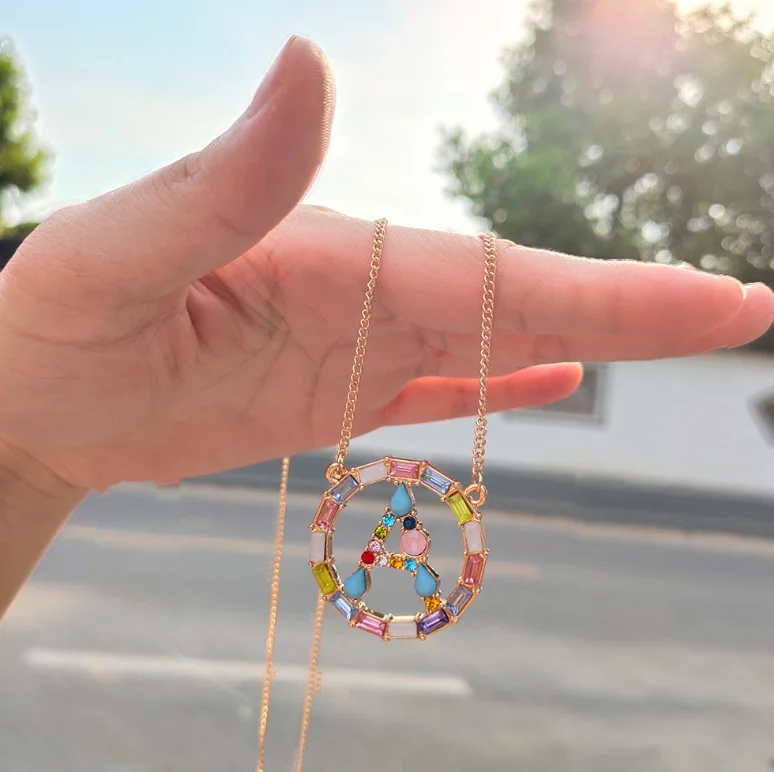 Лидер продаж ожерелье с кулоном из золотого циркония женское Радужное колье