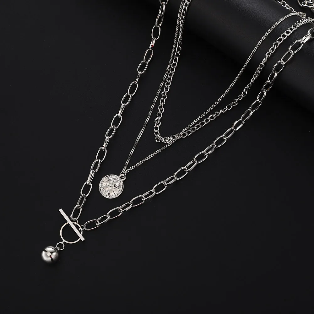 

Fashion Multi-Layer Hip-Hop Chain Pendants Necklace Alloy Chain Neck Retro Women Girls Jewelry Accessories