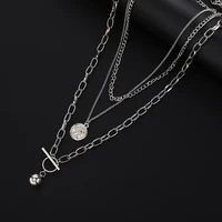 fashion multi layer hip hop chain pendants necklace alloy chain neck retro women girls jewelry accessories