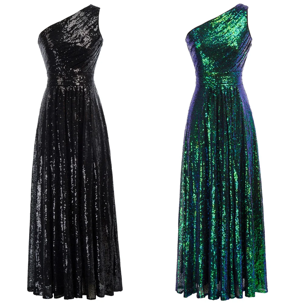 

Formal Dresses Women Sequined Cocktail Party Dress Stunning One Shoulder Dresses A Line Elegant Retro Long Dress Lady Female New