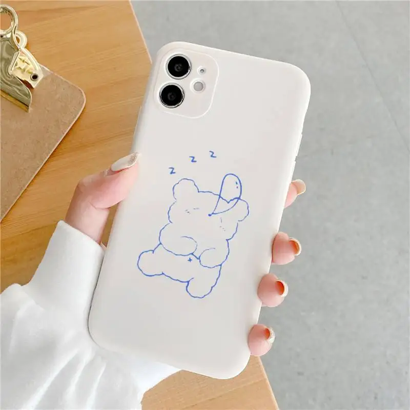 

Cute bunny bear dog stick figure Phone Case Candy Color for iPhone 6 6S 7 8 11 12 XS X SE 2020 XR mini pro Plus MAX funda