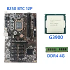 B250 BTC-12P набор материнской платы для LGA 1151 серии Gen 67 с процессором G3900 12x PCI Express DDR4 2133 4G память, доска для майнинга