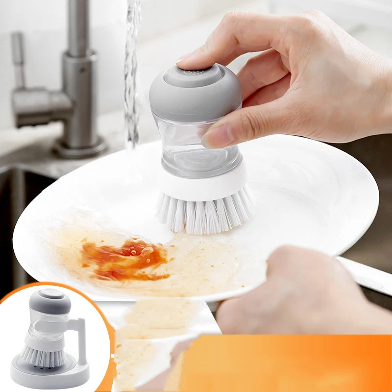 

Home Brush Pot Useful Product Hydraulic Dish Brush Kitchen Liquid Storage Cleaning Brush Cleaning Ball Pot Dish Bowl Brush Gray