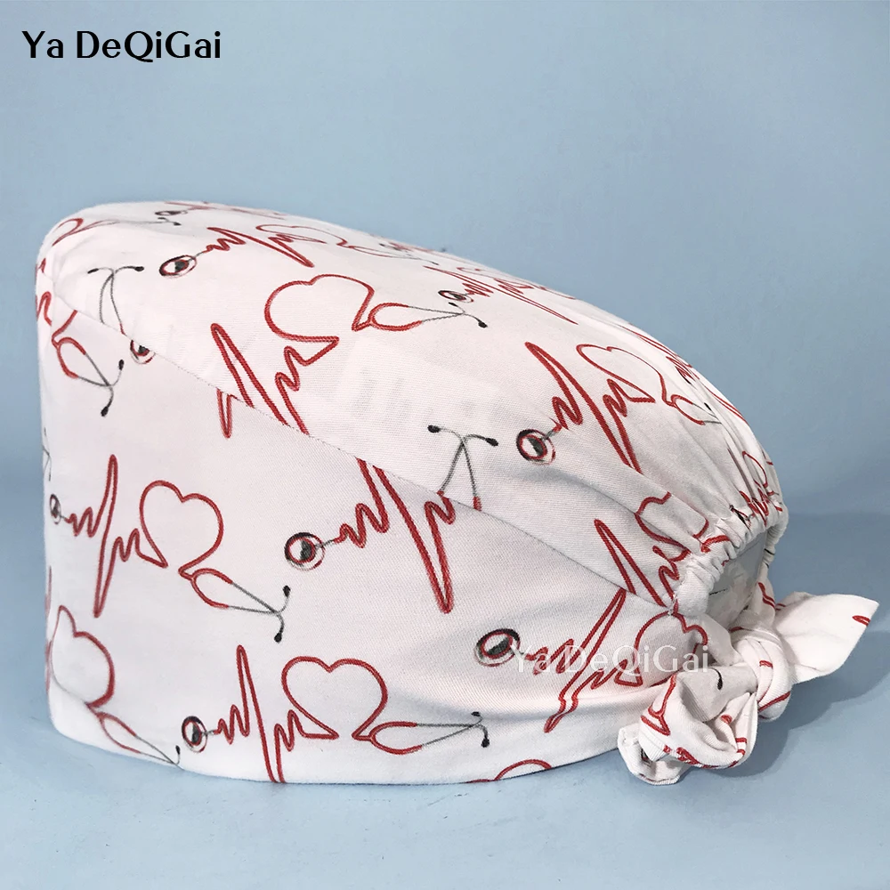 

Fashionable pure cotton unisex high quality nursing hat multicolor printing pet clinic scrub hat hospital clinical cap wholesale