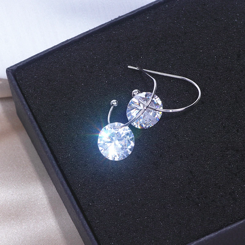 Серьги кольца женские с фианитом большие круглые украшения для ушей прозрачным