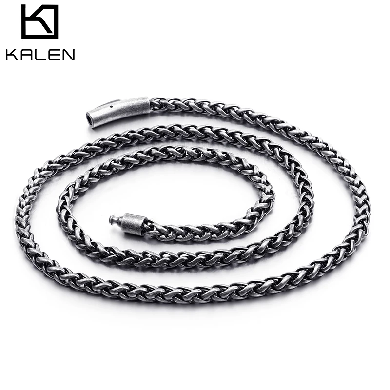 KALEN Vintage Stainless Steel 65cm Whip Chain Necklace Men Brushed Link Biker Jewelry Accessories | Украшения и аксессуары