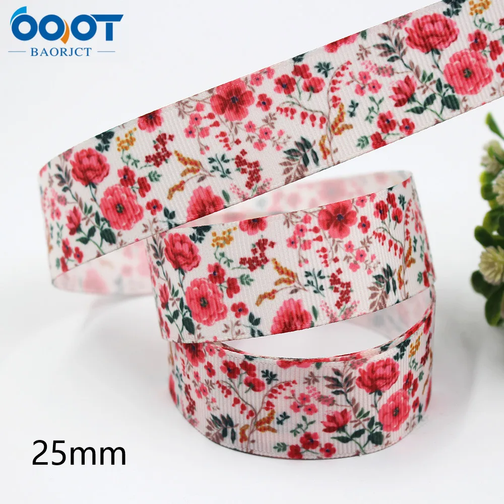 1'' 5yards Flowers printing Grosgrain Ribbons  DIY Handmade Child Bow Wedding Decoration Gift Wrap Material,L-20716-675 images - 6