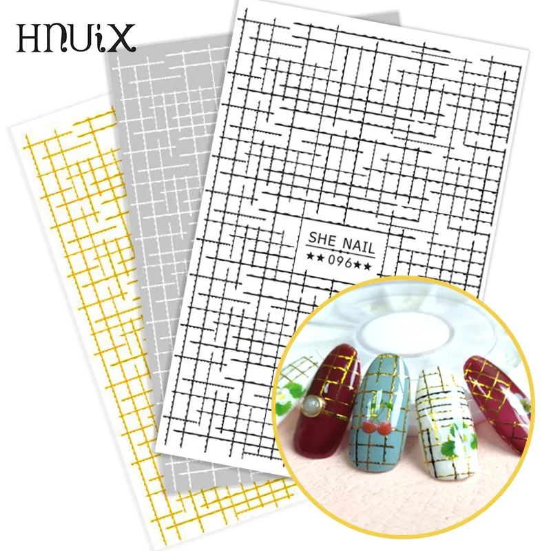 HNUIX золотые стикеры 3D на ногти Nail Art геометрические наклейки DIY кривые полосы