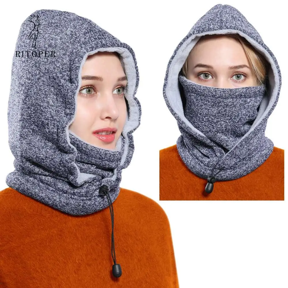 Blue RITOPER женские ветроустойчивый сноуборд Skullies Face Beanies мужские утолщенные Балаклавы флисовые зимние шапки головной убор теплая шапка для сноубординга - Цвет: Blue