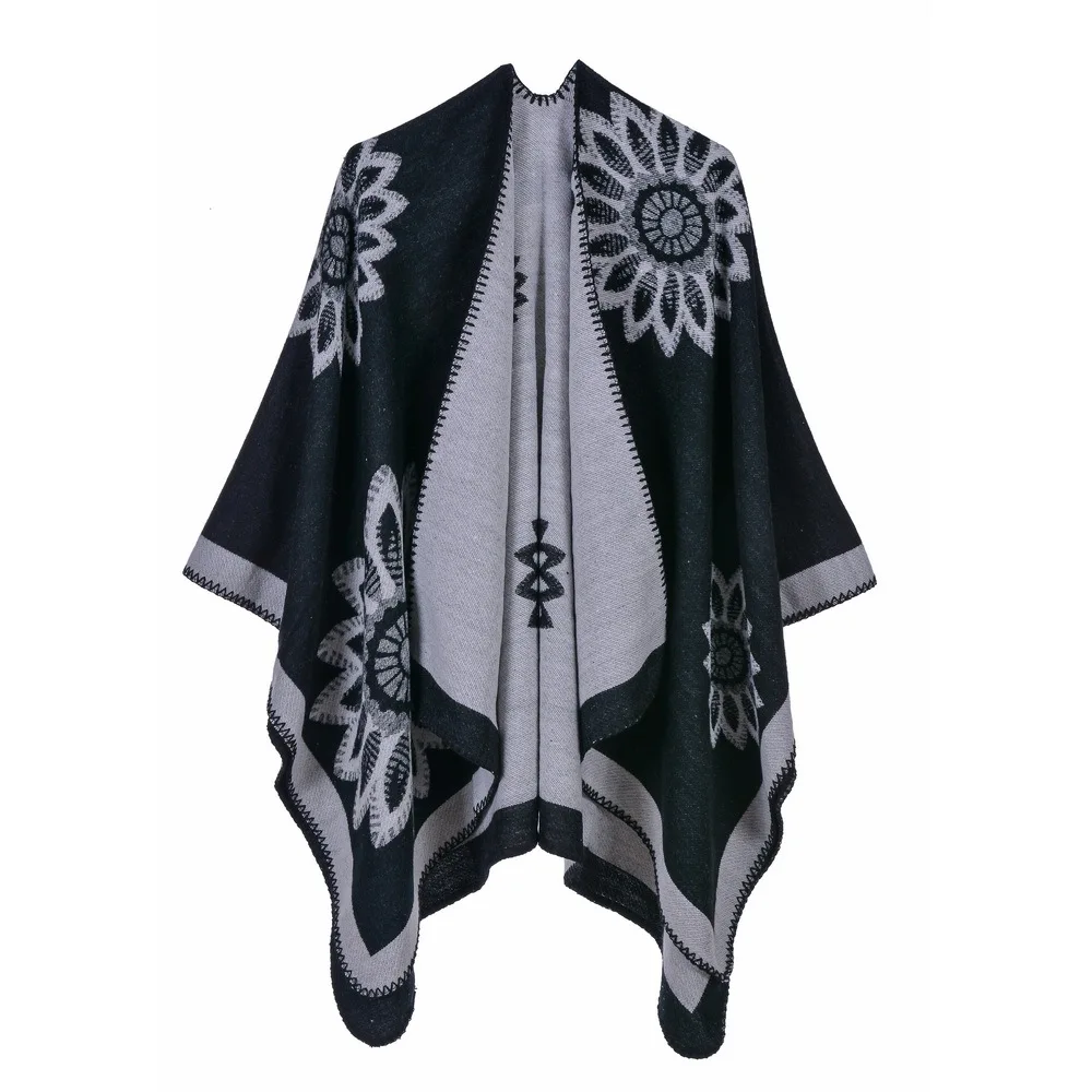 Winter Scarf Warm Poncho and Cape Women Cloak Print Floral National Wind Fork Shawl Imitation Cashmere Pashmina Wraps Mujer | Аксессуары