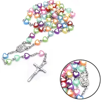 new 3 styles religious virgin mary alloy heart beads rosary gifts cross cain pendant necklaces for lovers fashion jewelry