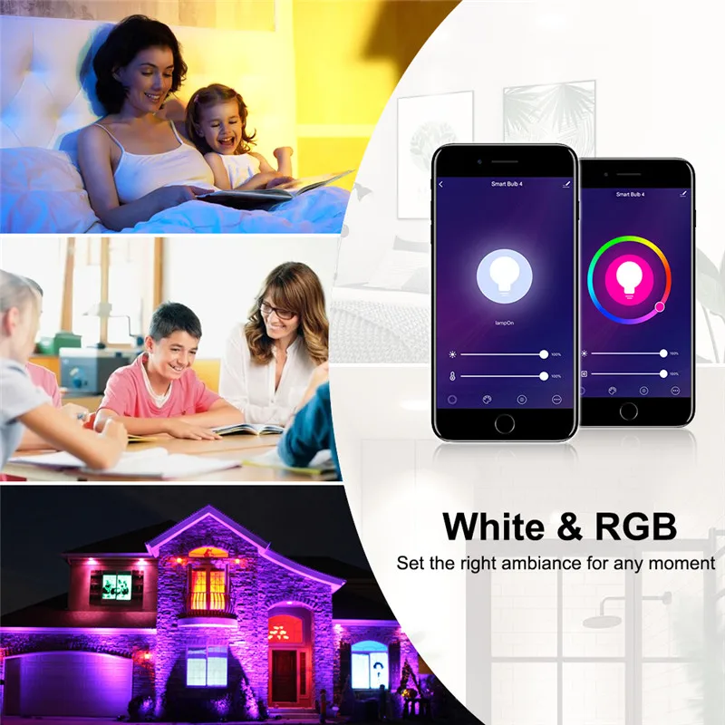 WiFi умный светильник B22 E27 LED RGB лампа работает с Alexa/Google Home AC100 265V + белый Диммируемый