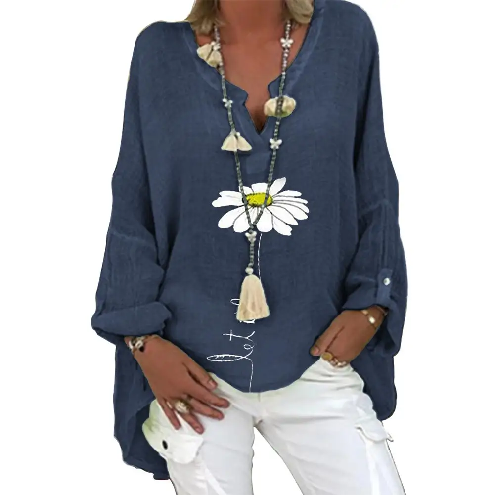 

Women Casual Tunic Long Sleeve V Neck Floral Print Button Loose Blouse Shirt Top Floral Print Button Loose Blouse Shirt Tops