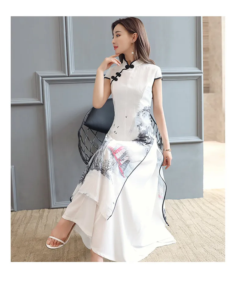 Летнее шифоновое платье 2020 винтажные платья в китайском стиле элегантное с
