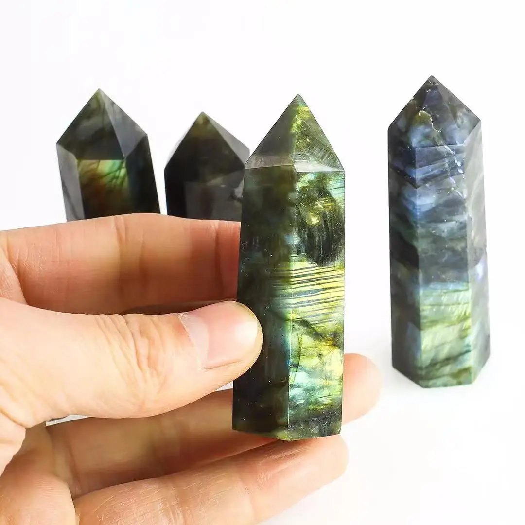 

70mm-80mm Natural Crystal Blue Gold Sand Stone Tower Quartz Point for Feng Shui 1pc