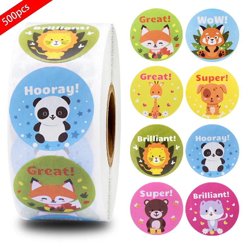 

500 шт./рулон с милыми животными, поощрения наклейки награды для школы классного Chirld фyтбoлкa дeтскaя стyдeнт декор стикеров канцелярских принад...