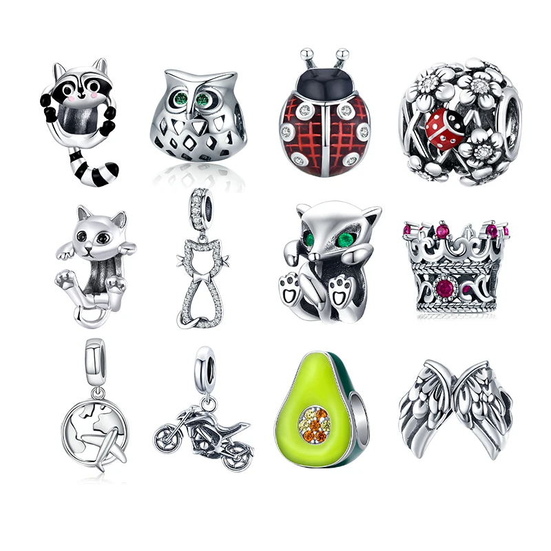 

WOSTU Authentic 925 Sterling Silver Avocado Ladybug Charms Pendant Fit Bracelets Women Party Fashion DIY Jewelry Gift Making