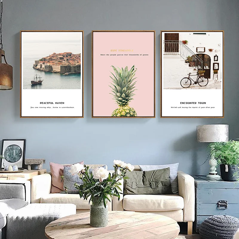

Tropical Fruit Decoration Pineapple Bicycle Canvas Landscape Architecture Poster Nordic Wall Art Print Painting Decoration