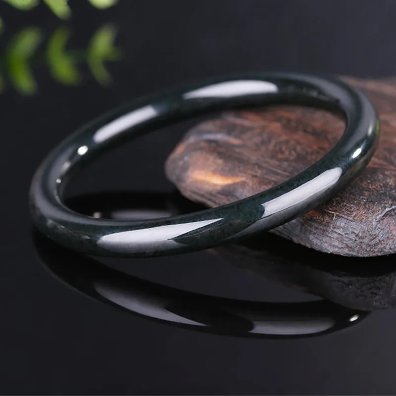 

Send Certificate Natural Xinjiang Hetian Black Jade Carved 54-62mm Thin Round Jade Bracelet Exquisite Princess Bracelet Gift