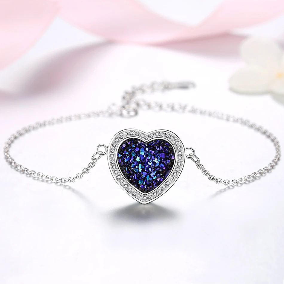 Женский браслет из серебра 925 пробы с подвеской в виде сердца | Украшения и