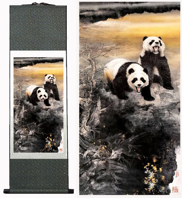 

Panda painting traditional Chinese Art Painting silk scroll panda art painting panda picturePrinted painting