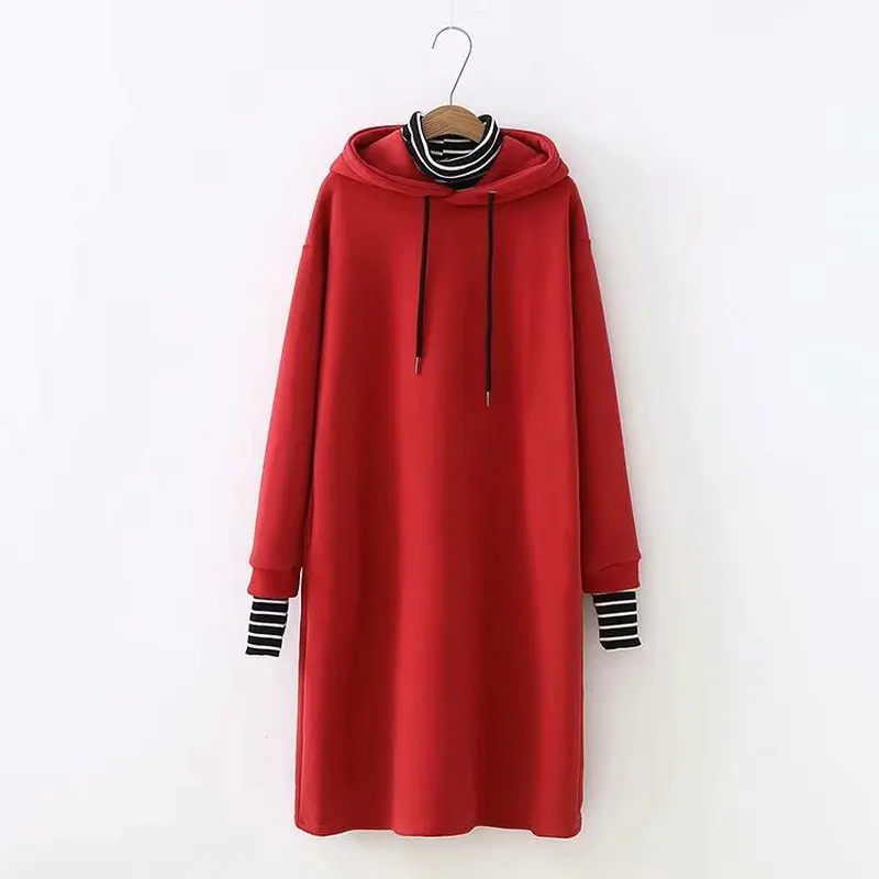 Свободное платье обманка с капюшоном из двух частей 2018 модное Теплое
