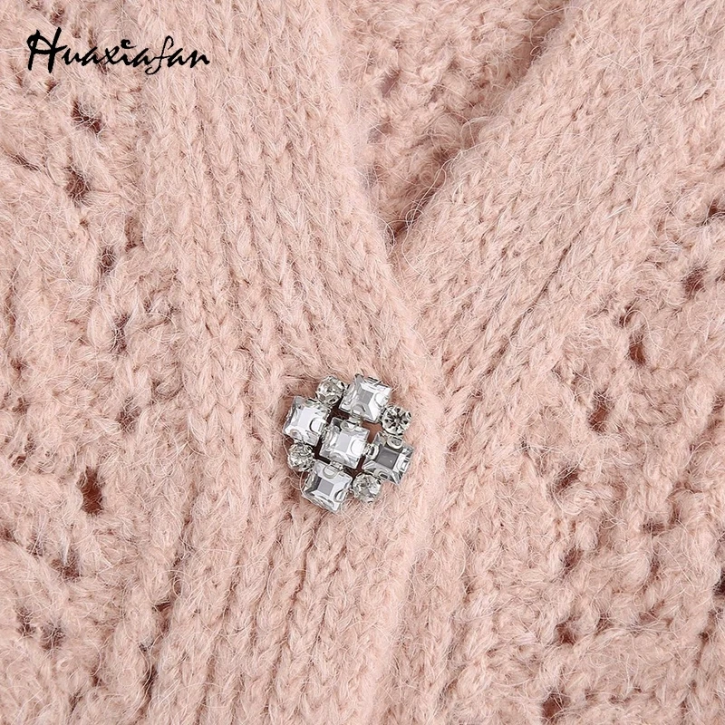 

Huaxiafan Za Knitted Vest Sweater Women Pink Streetwear Elegant Ladies Knitwear Cardigan Female mujer 2021 Brand New Fashion