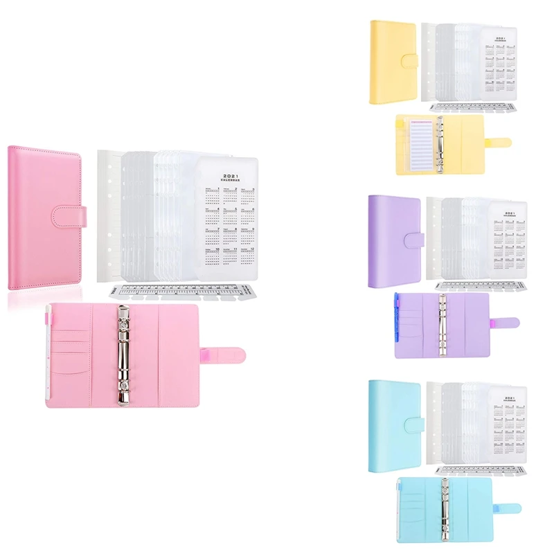 

PU Leather Notebook Organizer Sets 6-Ring Binder Cover 40 Sheets A6 Filler Paper for Your Passport Tickets Cards Etc