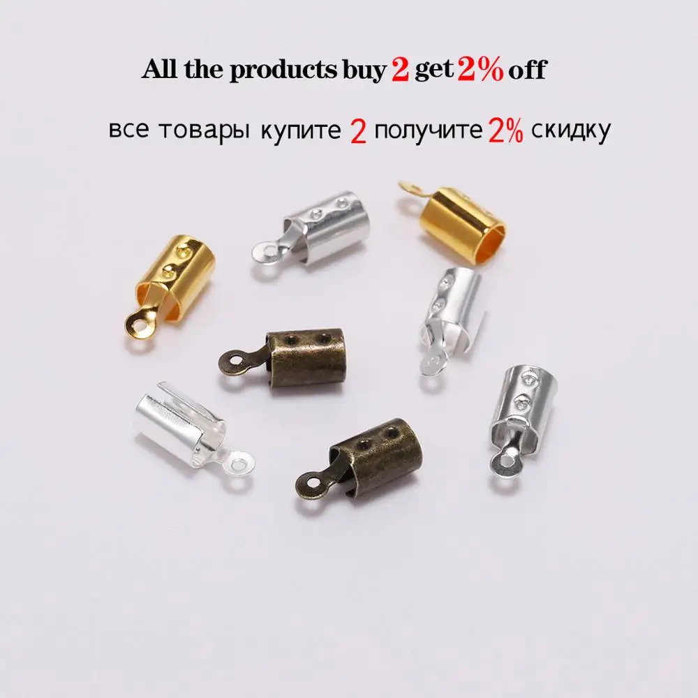 100 шт./лот 5x12 мм ОБЖИМНАЯ застежка для шнура кожаная концевик браслета