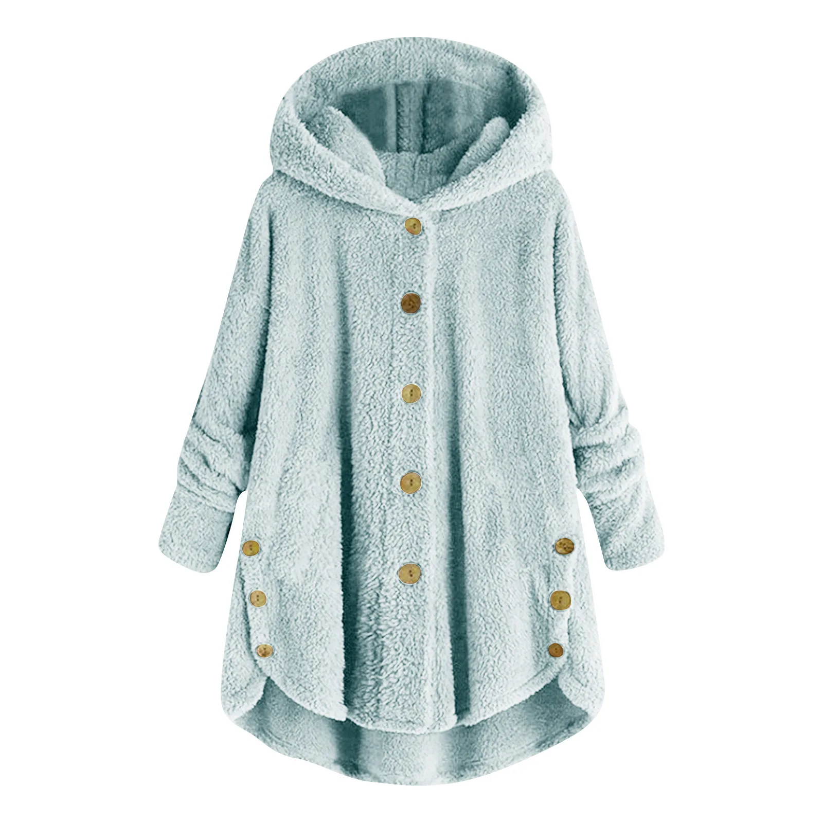 Женское плюшевое пальто на пуговицах Свободный кардиган оверсайз с капюшоном