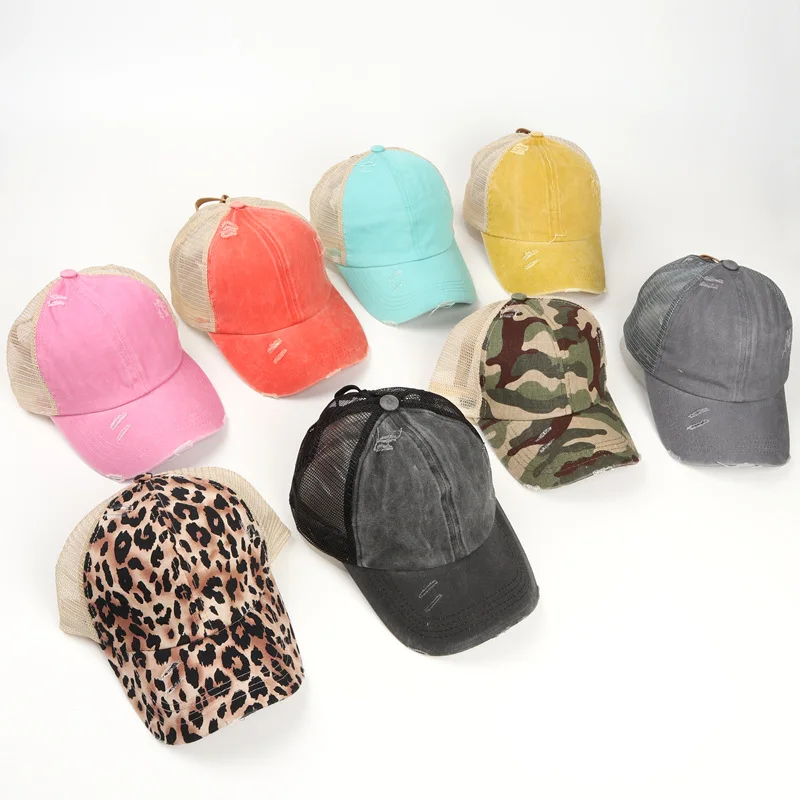 

Spring And Summer Baseball Cap Wash Denim Fashion Men's And Women's Hat Leopard Pattern Edging Make Old Sunshade Hat