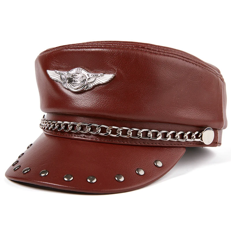 Шапка в стиле милитари из 100% натуральной воловьей кожи для мужчин и женщин