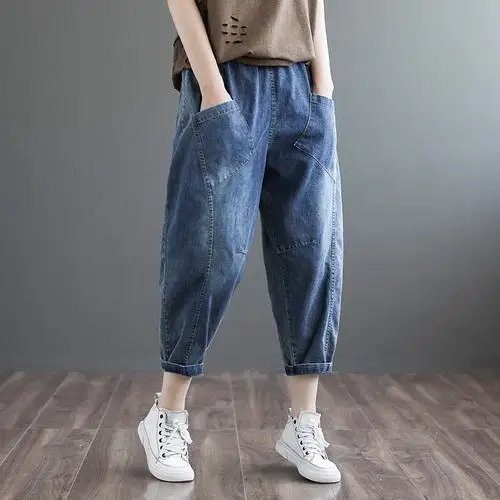 Новинка 2020 женские джинсы Свободные повседневные шаровары уличная одежда