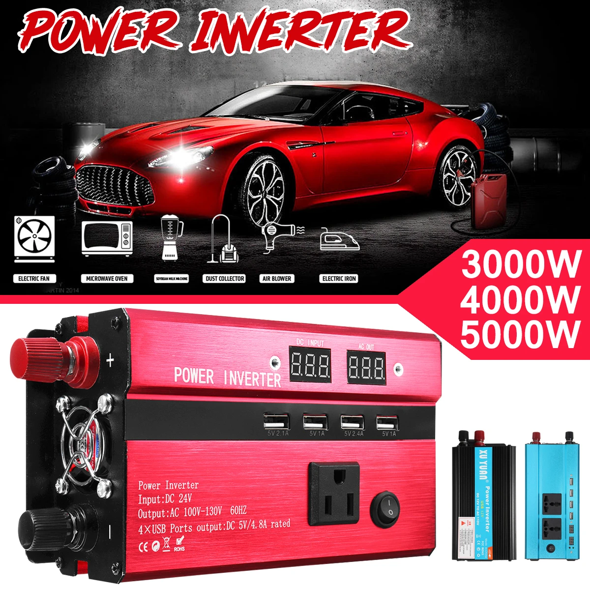 

Peaks Car Power Inverter Voltage Transformer Converter Charger Solar Inversor Inverter 12V/24V To 110V/220V 3000W