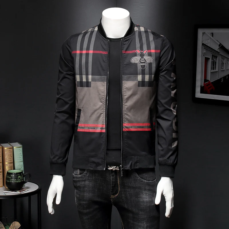 

Jaqueta Masculino Vintage Grid Bomber 2020 Lattice Long Sleeve Zipper Jackets Coat Men Pilot Jacket M-5XL