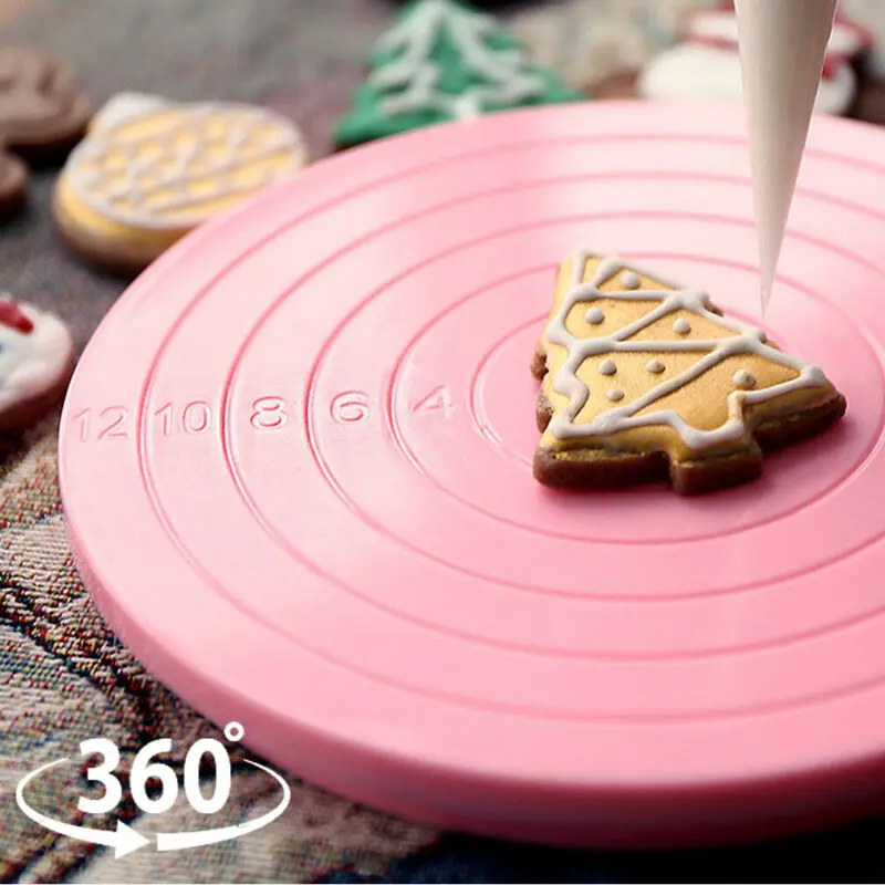 Home DIY Cake Tools 360 Degree 13.2cm Rotating Revolving Turntable Decorating Elegnt Pink Stand Non-Slip Base | Дом и сад