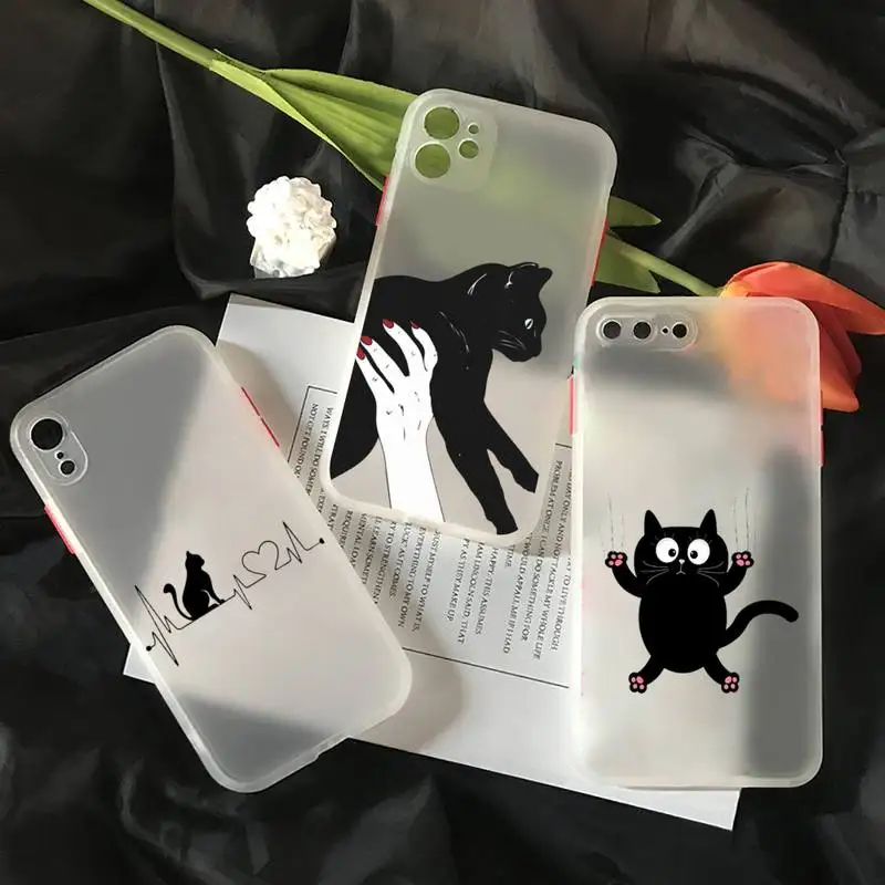 

Cute animal cartoon black cat Phone Case matte transparent For iphone 7 8 11 12 plus mini x xs xr pro max cover