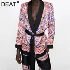 Женский блейзер с длинным рукавом DEAT, свободный пиджак с отложным воротником и поясом, осень 2022