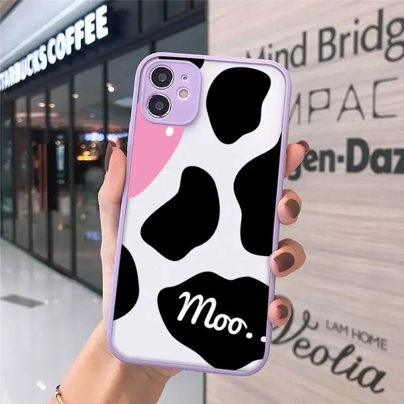 

Cow Milk Black White Phone Case Matte Transparent for iPhone 7 8 11 12 s mini pro X XS XR MAX Plus cover funda