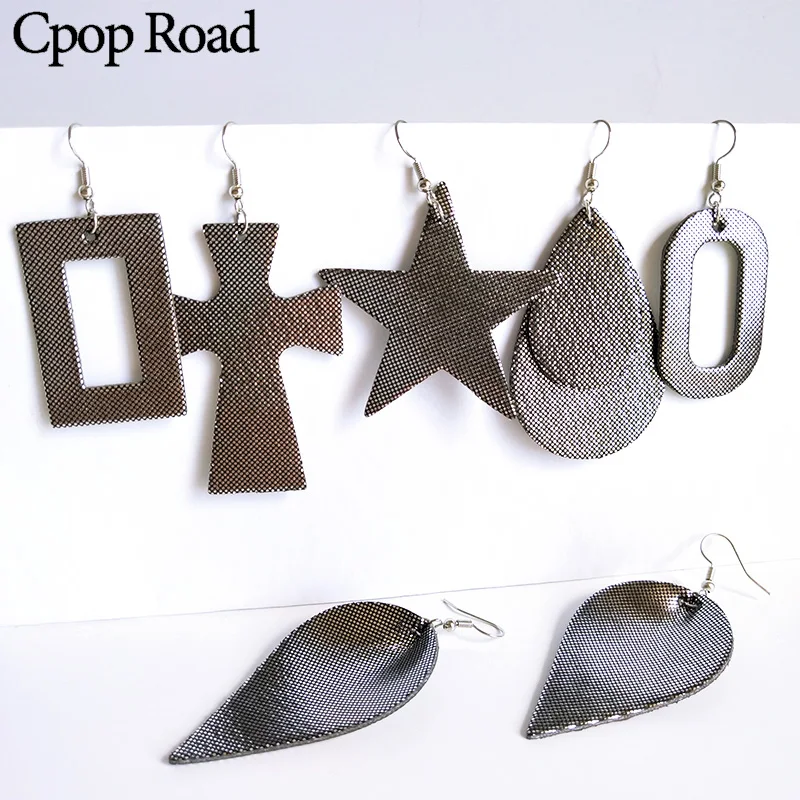 Cpop 7 узоров кожаные серьги с крестом геометрические неровности звезды капли воды