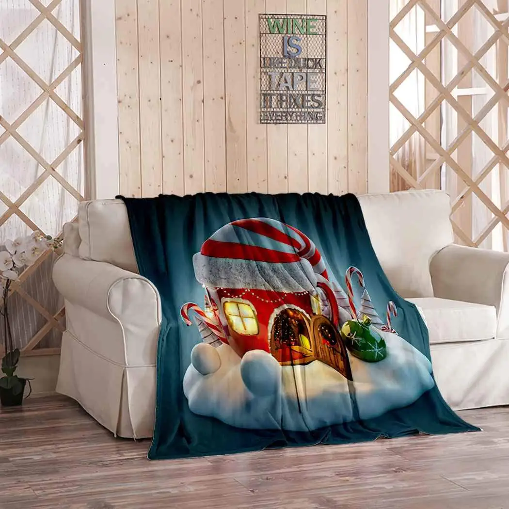 

Snow House Flannel Blankets and Throws Fairy Elf Hat Christmas Tea Cup Throw Blanket for Bed Couch Bedroom Fleece Fluffy