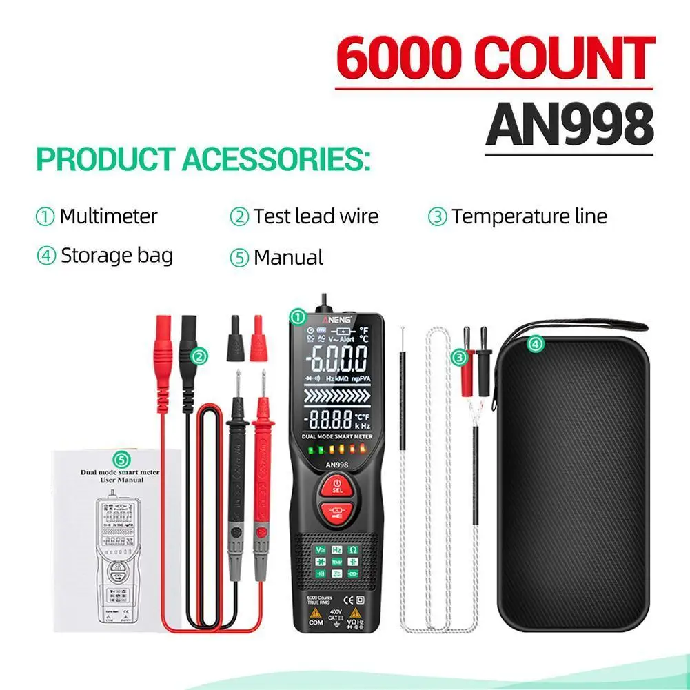 

Цифровой мультиметр ANENG AN998 VA, Автоматический диапазон переменного/постоянного тока, вольтметр