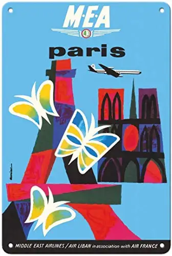

Metal Sign Cat Looking At The Eiffel Tower In Paris Living Room Interior Wall Art Deco Poster Retro Metal Sign 8X12 Inches