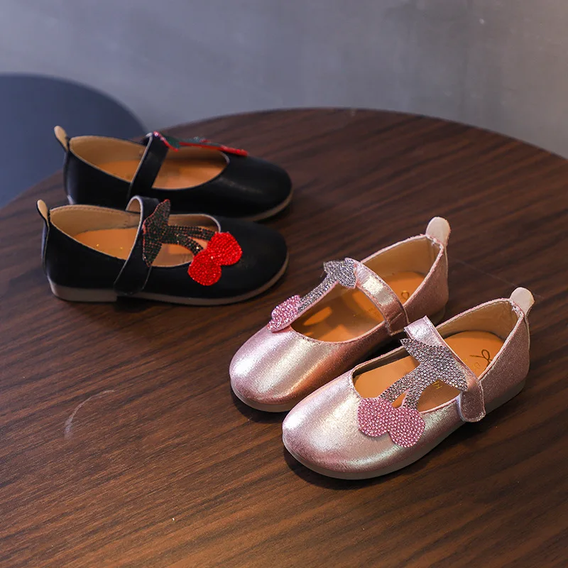 Малышей обувь для девочек Принцесса вишня с кристаллами шикарное Туфли без