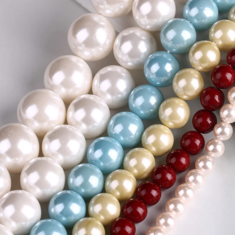 

4-16mm White/Blue/Yellow/Red/Pink Round Pearl Beads To Needlework Handmade For DIY Bracelets Necklace Jewelry Making 15'' Strand