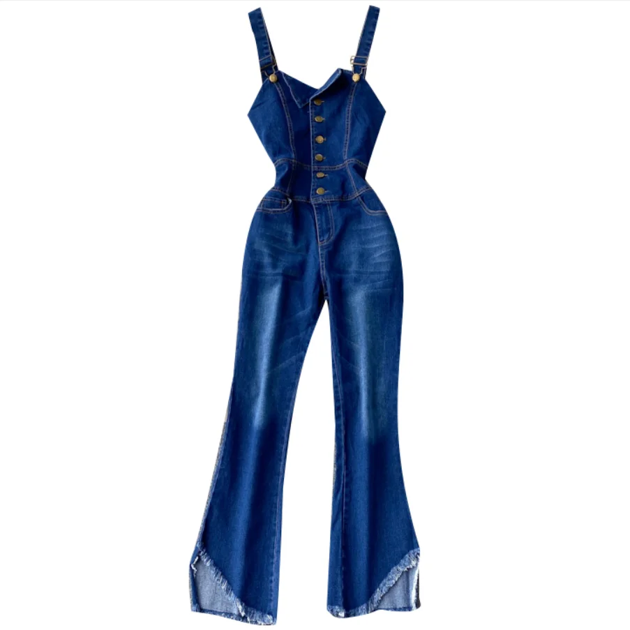 

2021 summer Women spaghetti strap Jeans Jumpsuits Sleeveless Fashion skinny Rompers Outfits